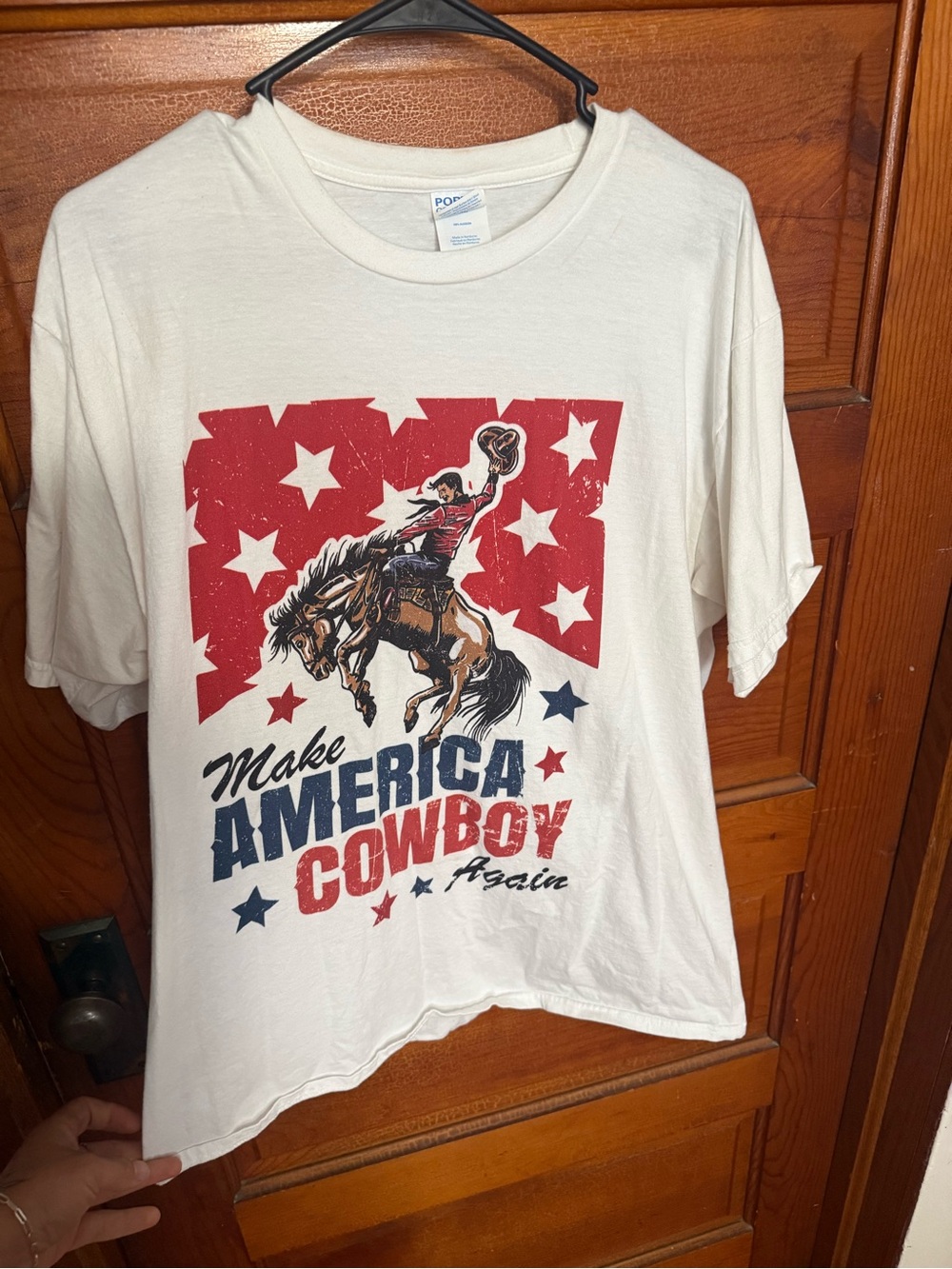 Make America Cowboy Graphic Tee - White with Red & Blue Print